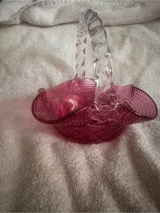 Source Unknown Other - Vintage Fenton Cranberry  Glass basket with berries at bottom of the handle